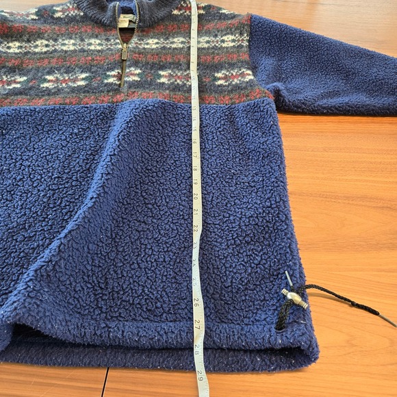 Vintage L.L. Bean Mens Pullover Fleece Aztec Wool Sz M Blue Relaxed Heavyweight - Picture 4 of 7